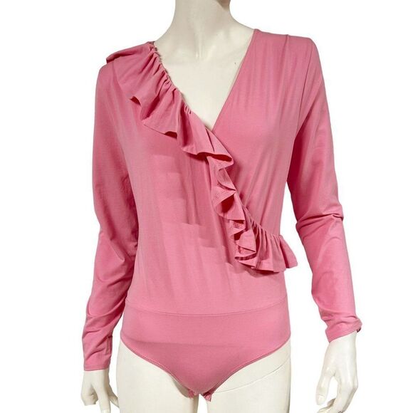 NWT J.Crew Pink Ruffle Wrap Front Knit Bodysuit Size M Medium - Picture 1 of 7
